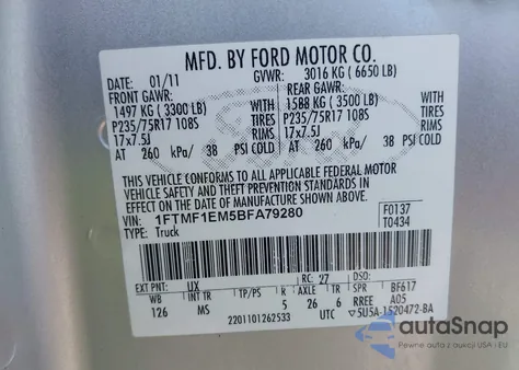 2011 Ford F-150 Xlt from USA, damaged, VIN 1FTMF1EM5BFA79280